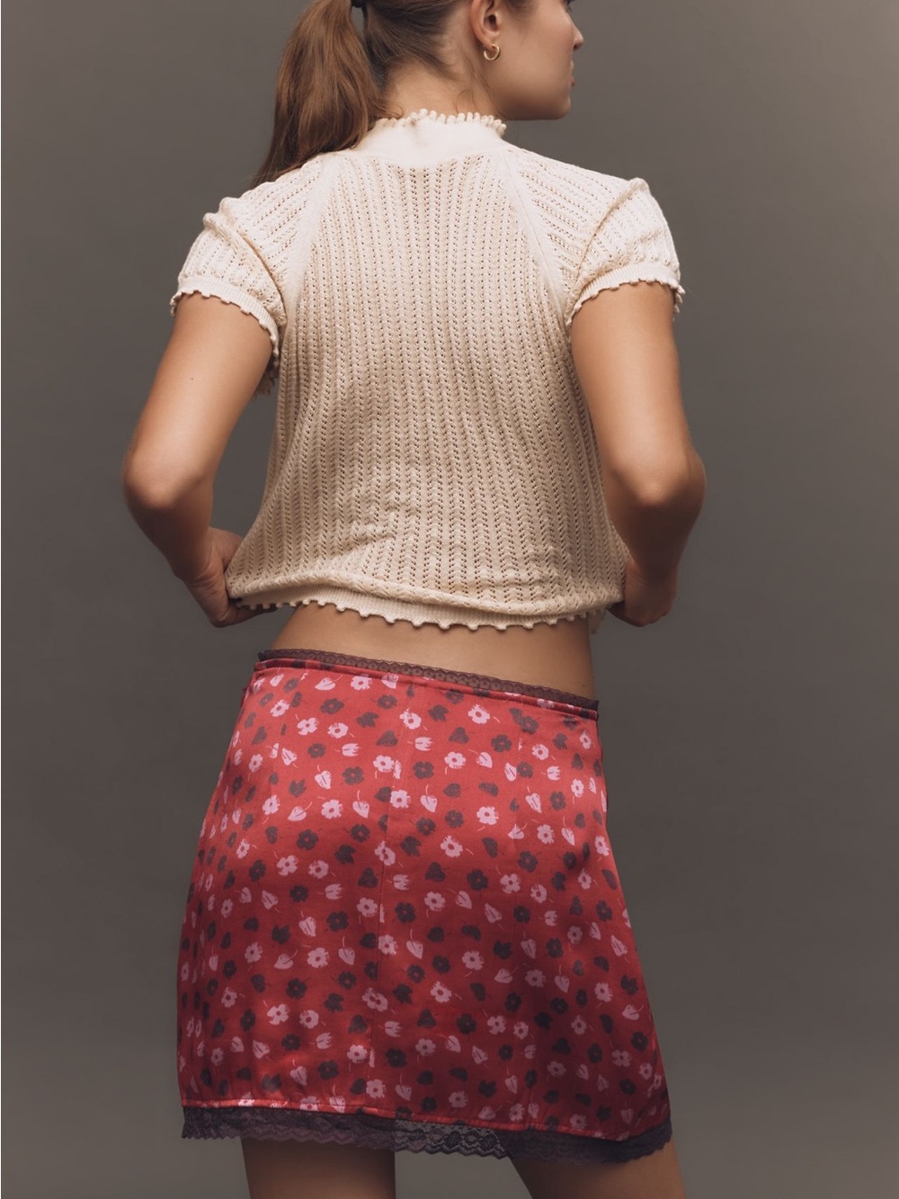 Anthro Maeve lace trim mini slip skirt - Picture 3 of 5
